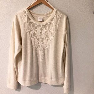 Knox Rose Target Cream Knit Sweatshirt w/Lace Yoke
